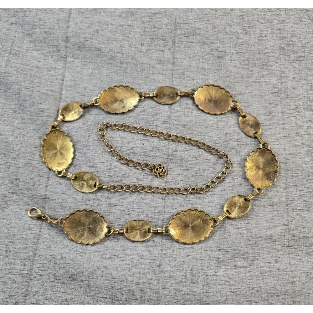 Antiqued Gold-tone Women's Concho Medallion Adjustable Chain Belt Fits 28